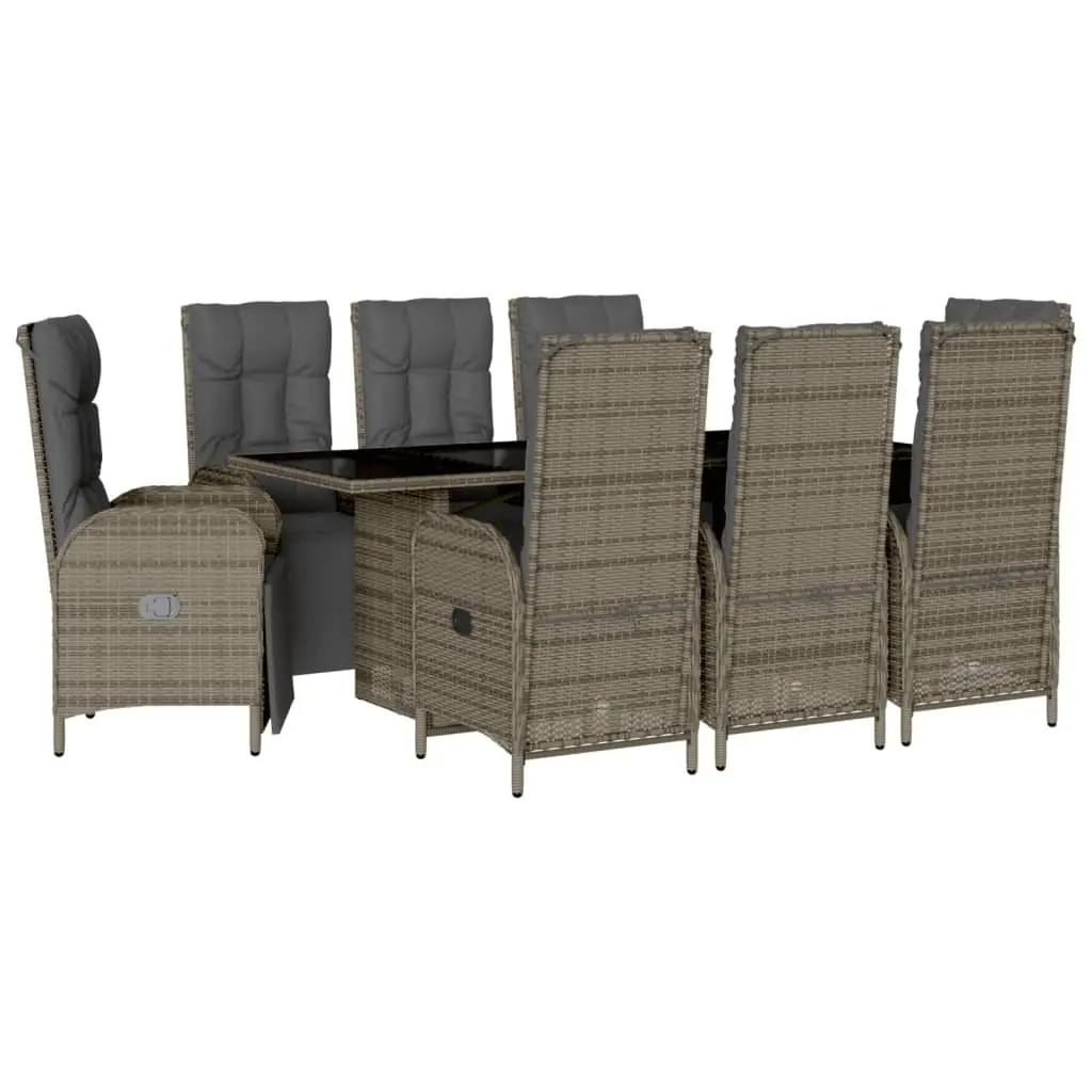 Garden Dining Set 9 Piece Outdoor Furniture Grey Poly Rattan