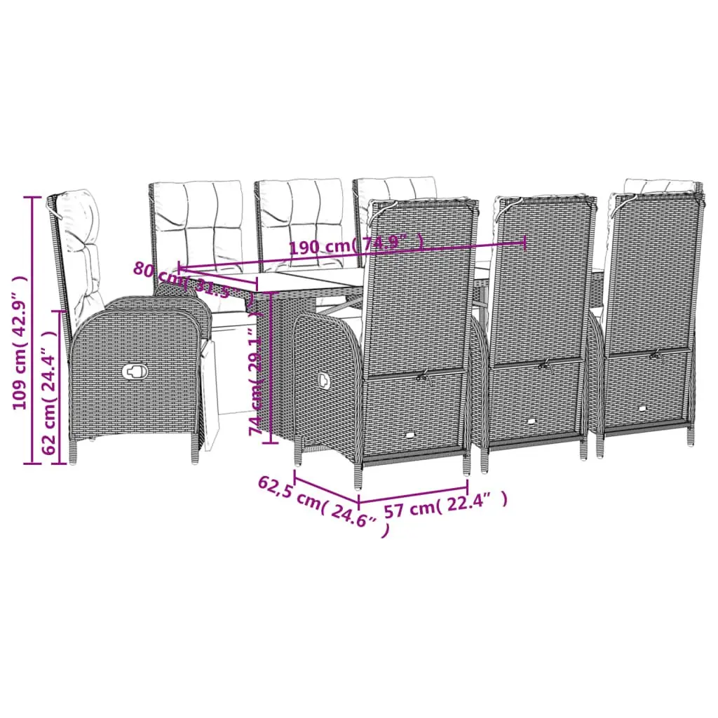 Garden Dining Set 9 Piece Outdoor Furniture Grey Poly Rattan