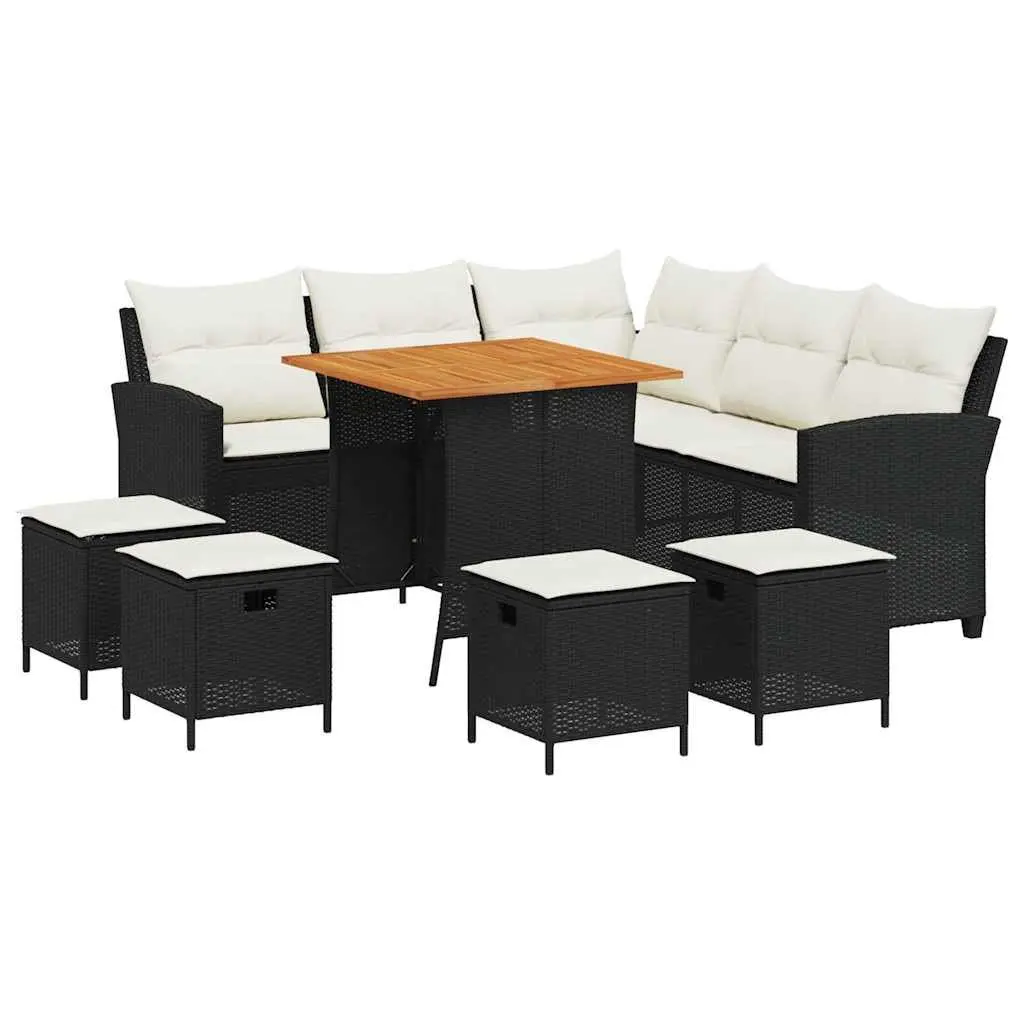 L-Shaped Garden Sofa Set Outdoor Furniture 6 Piece Black