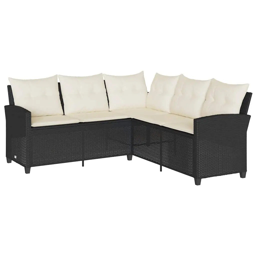 L-Shaped Garden Sofa Set Outdoor Furniture 6 Piece Black