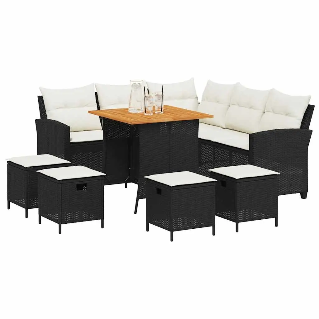 L-Shaped Garden Sofa Set Outdoor Furniture 6 Piece Black