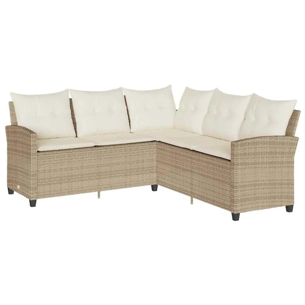 L-shaped Garden Sofa Set Outdoor Furniture 6 Piece Beige with Cushions
