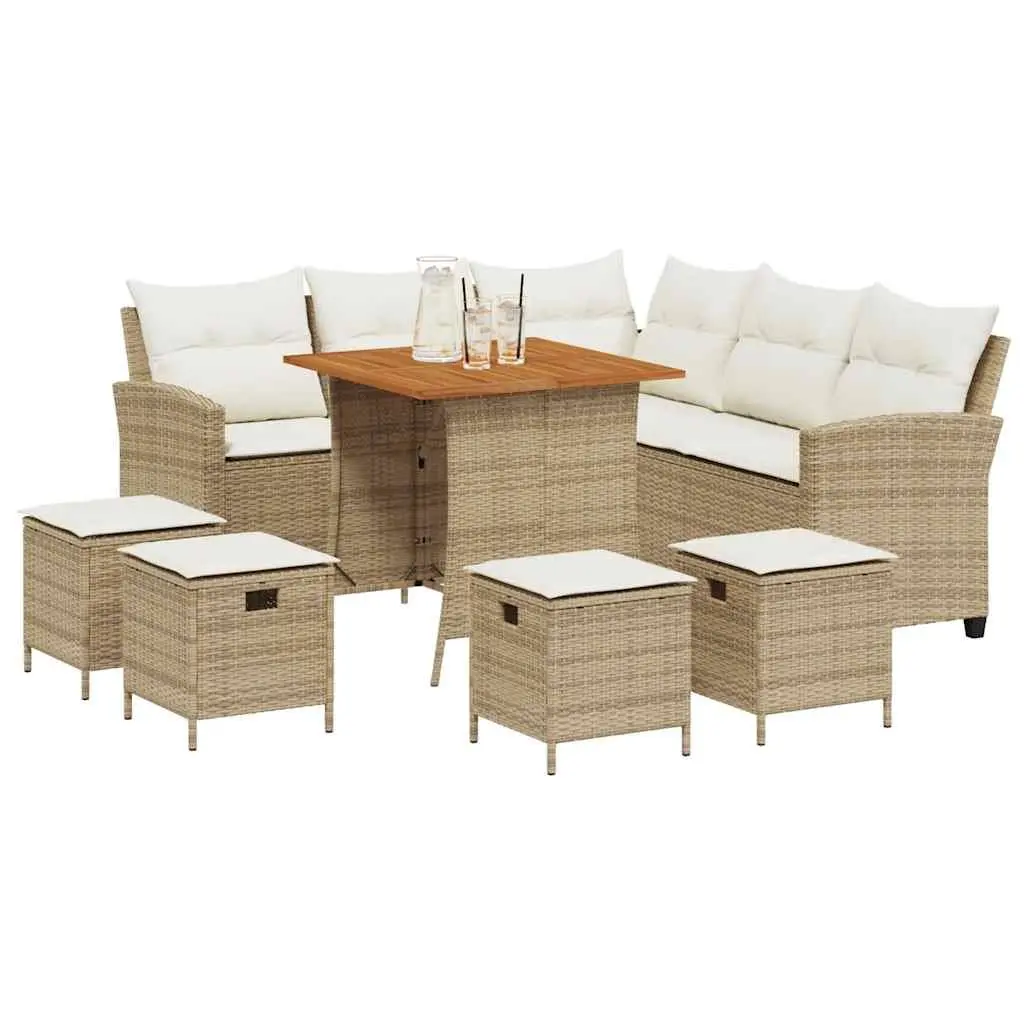 L-shaped Garden Sofa Set Outdoor Furniture 6 Piece Beige with Cushions