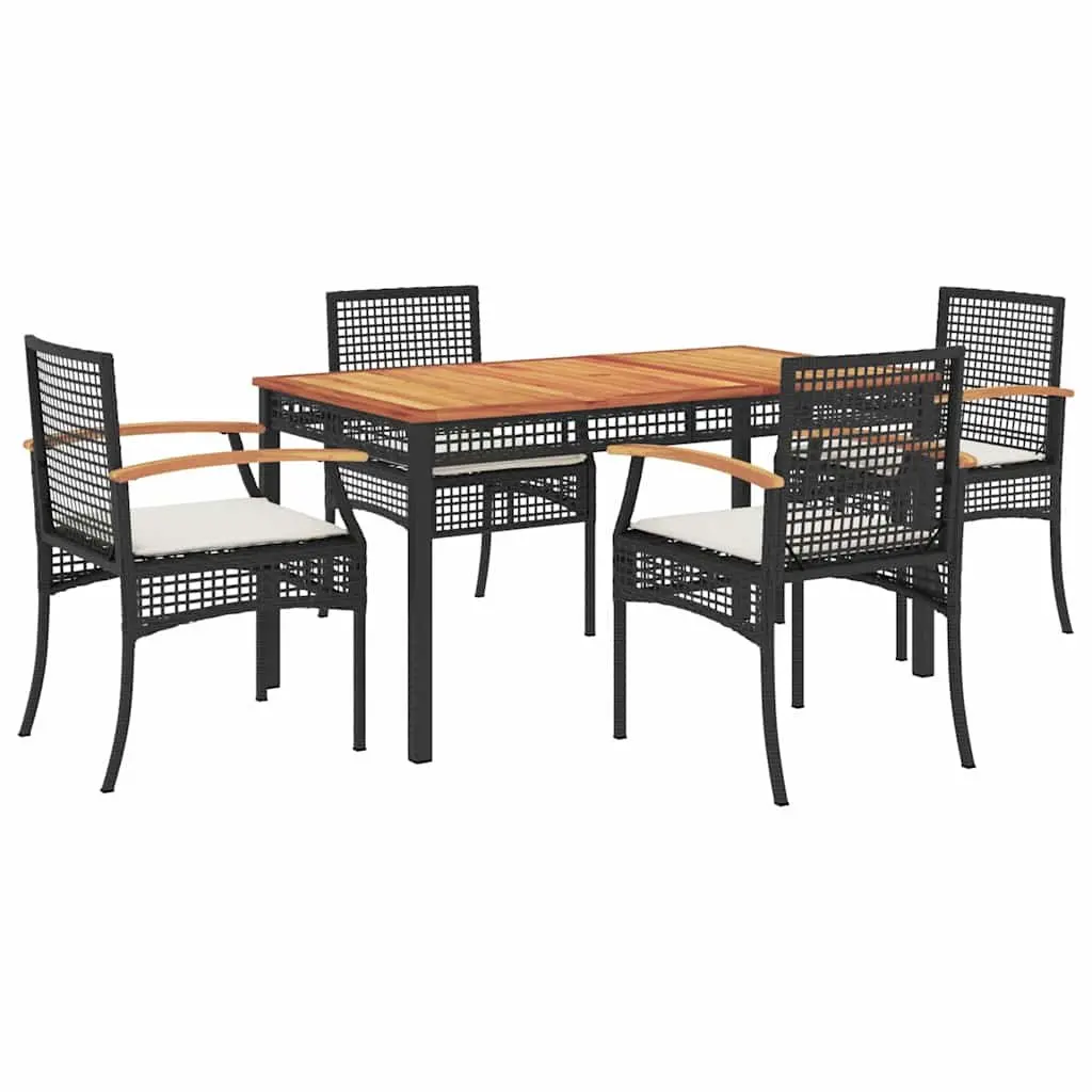 5 Piece Outdoor Dining Set Black Poly Rattan Garden Furniture Table Chairs