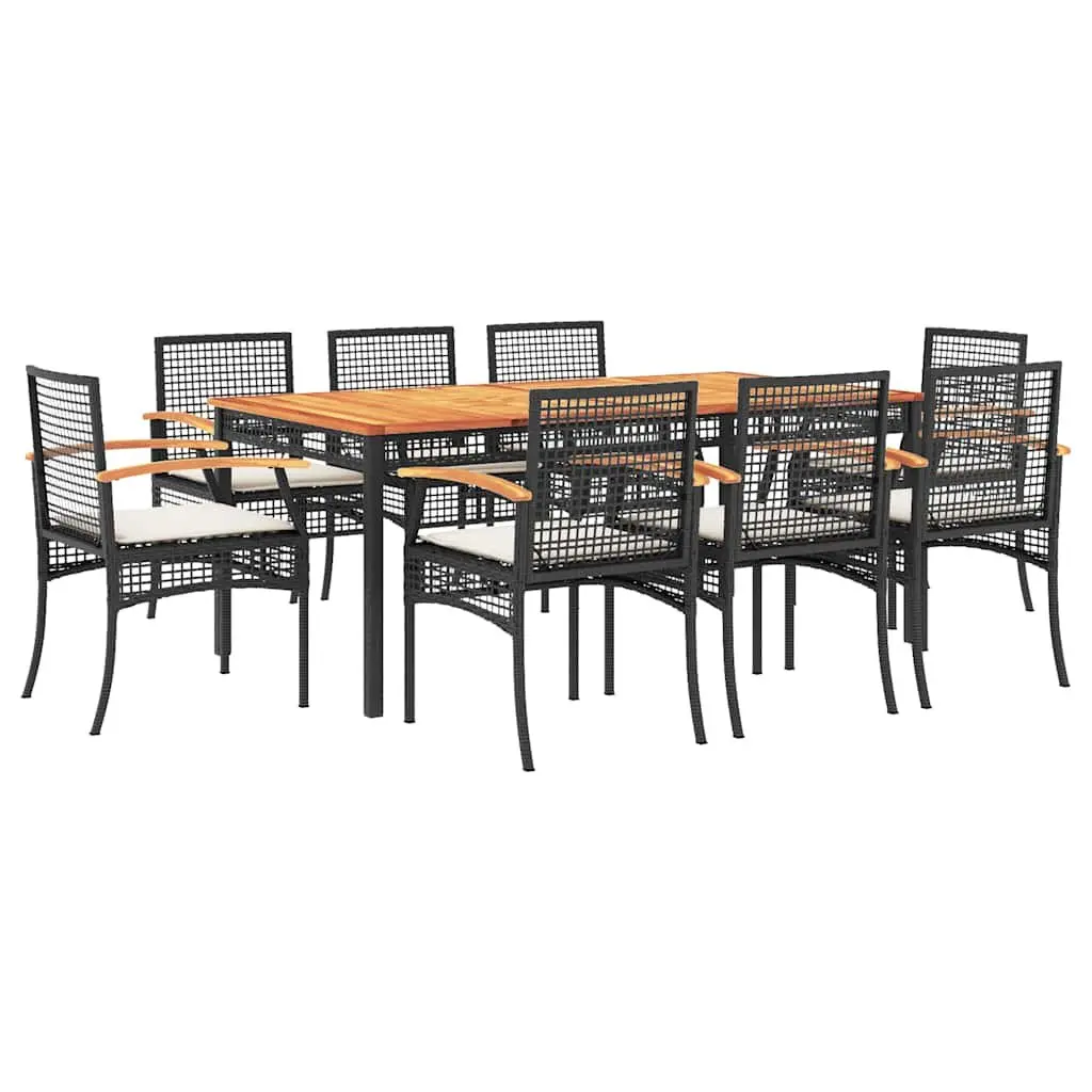 9 Piece Outdoor Dining Set Black Poly Rattan Garden Furniture Patio Table Chairs