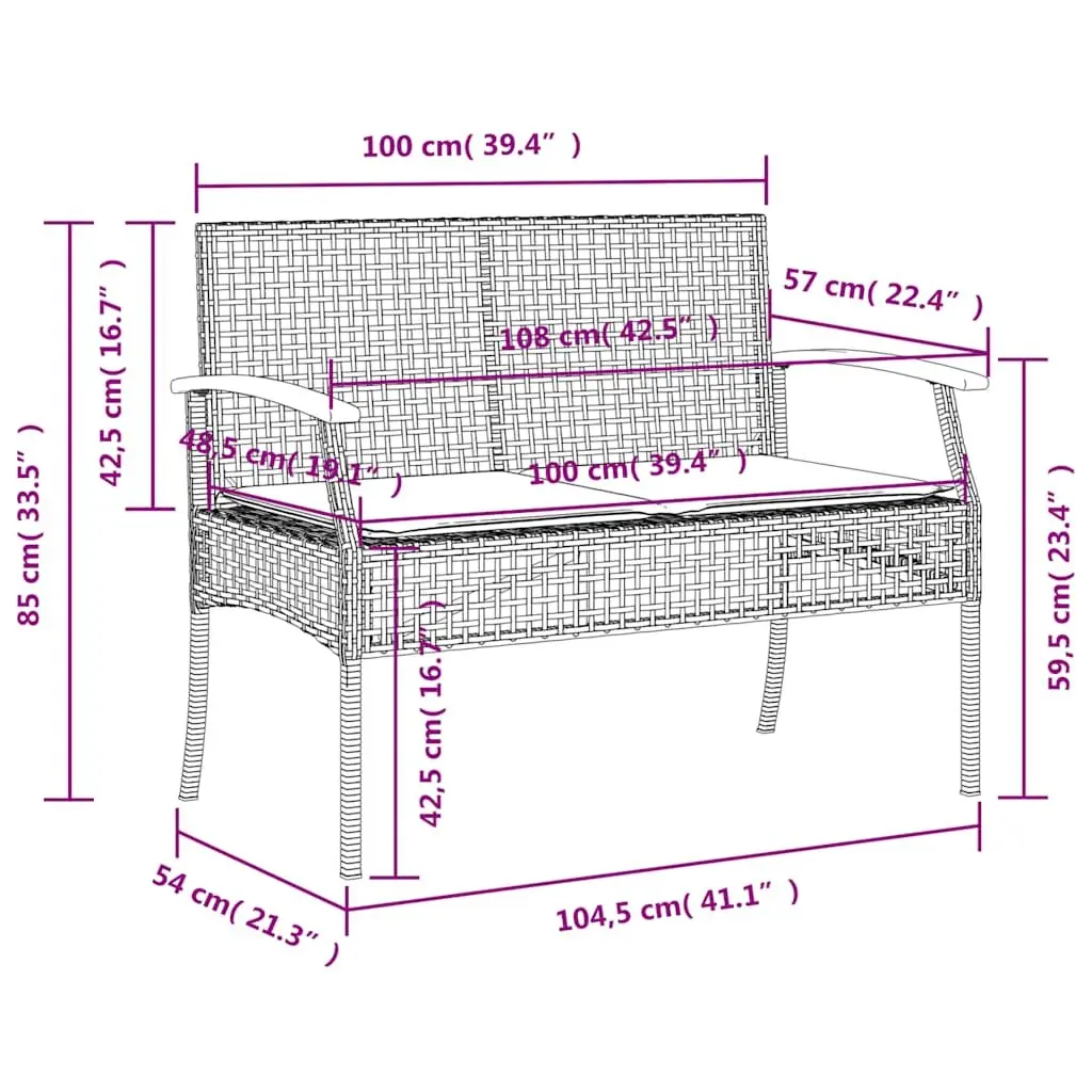3 Piece Outdoor Garden Dining Set Cushions Black Poly Rattan