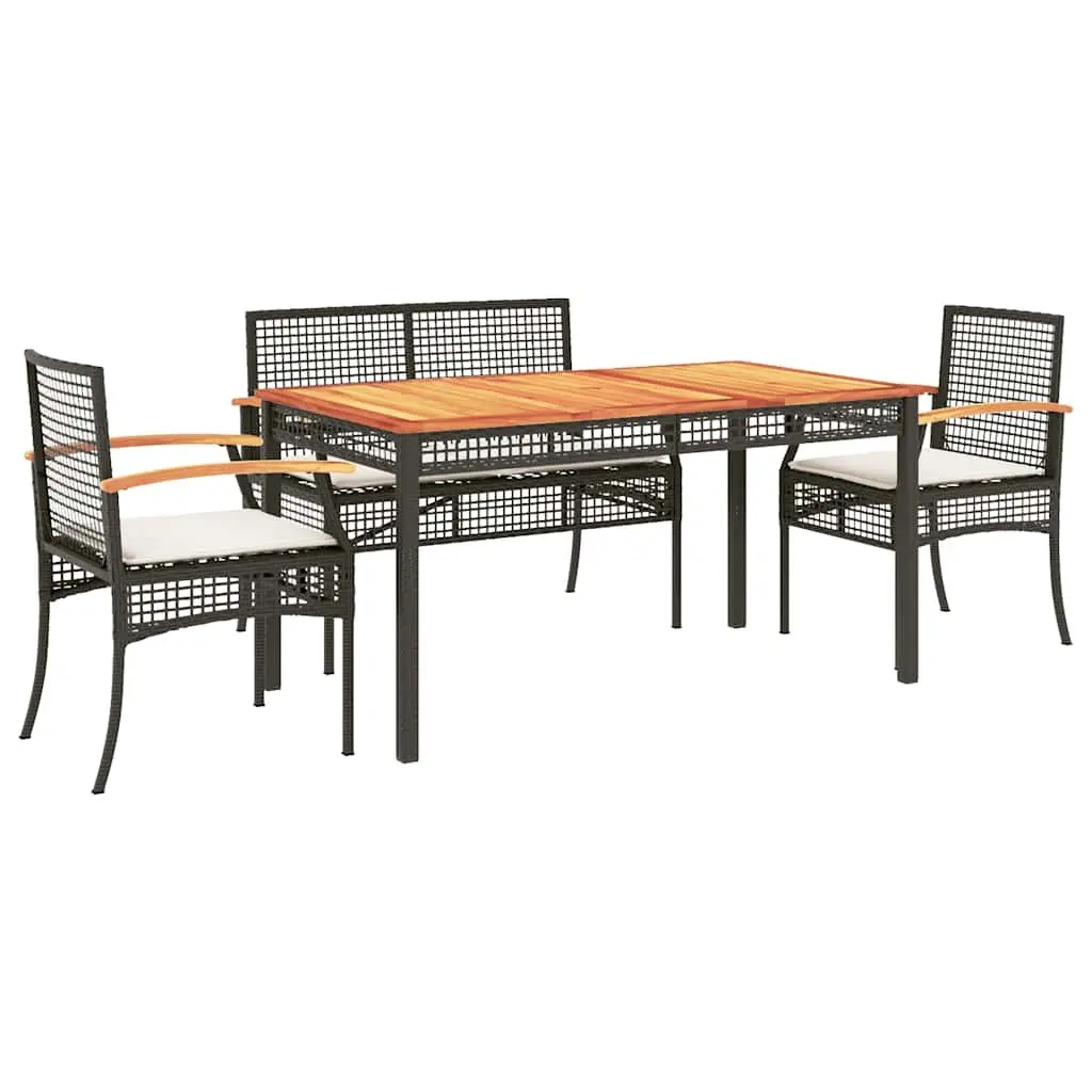 5 Piece Garden Dining Set Outdoor Patio Furniture Black Poly Rattan