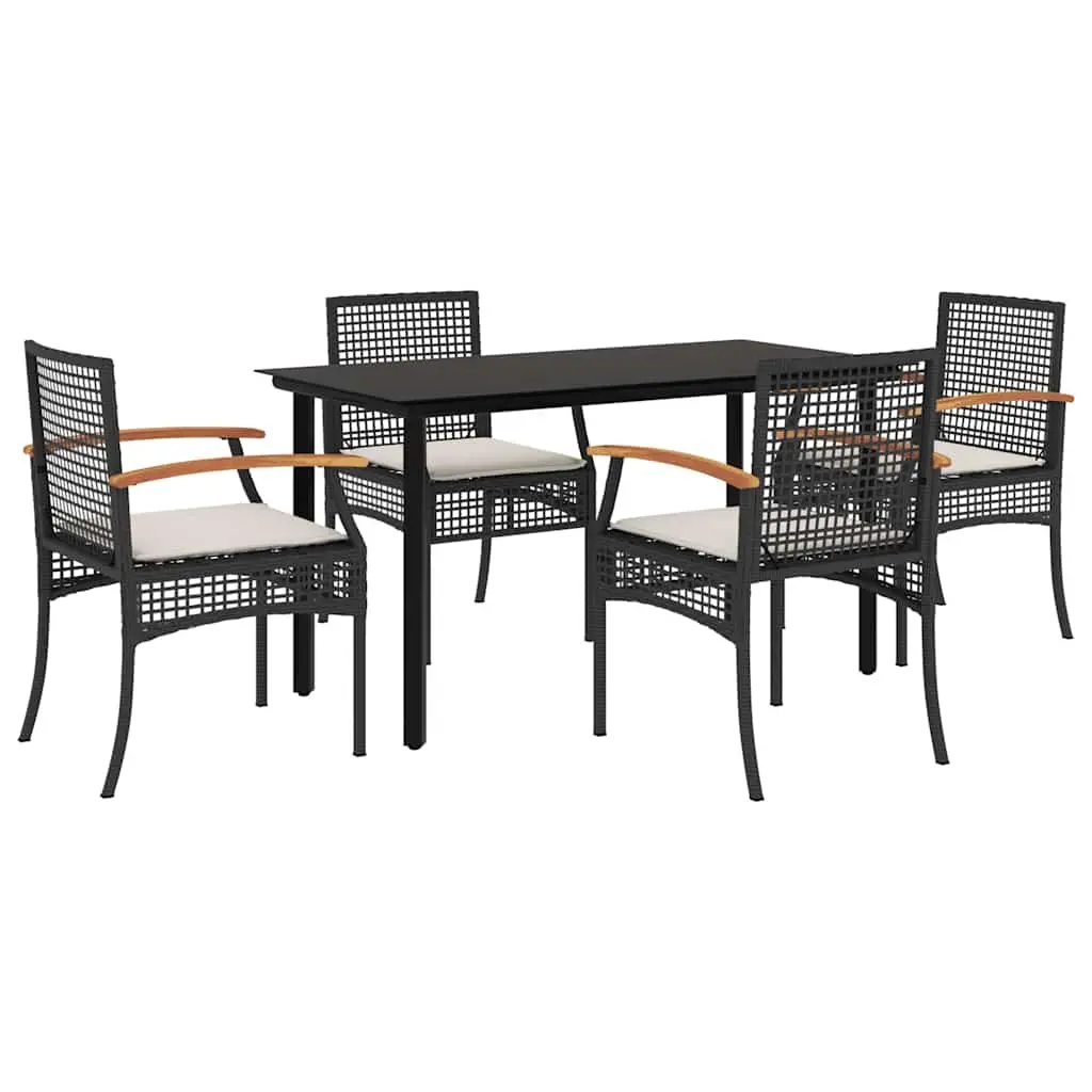 5 Piece Garden Dining Set Outdoor Furniture Black Poly Rattan with Cushions