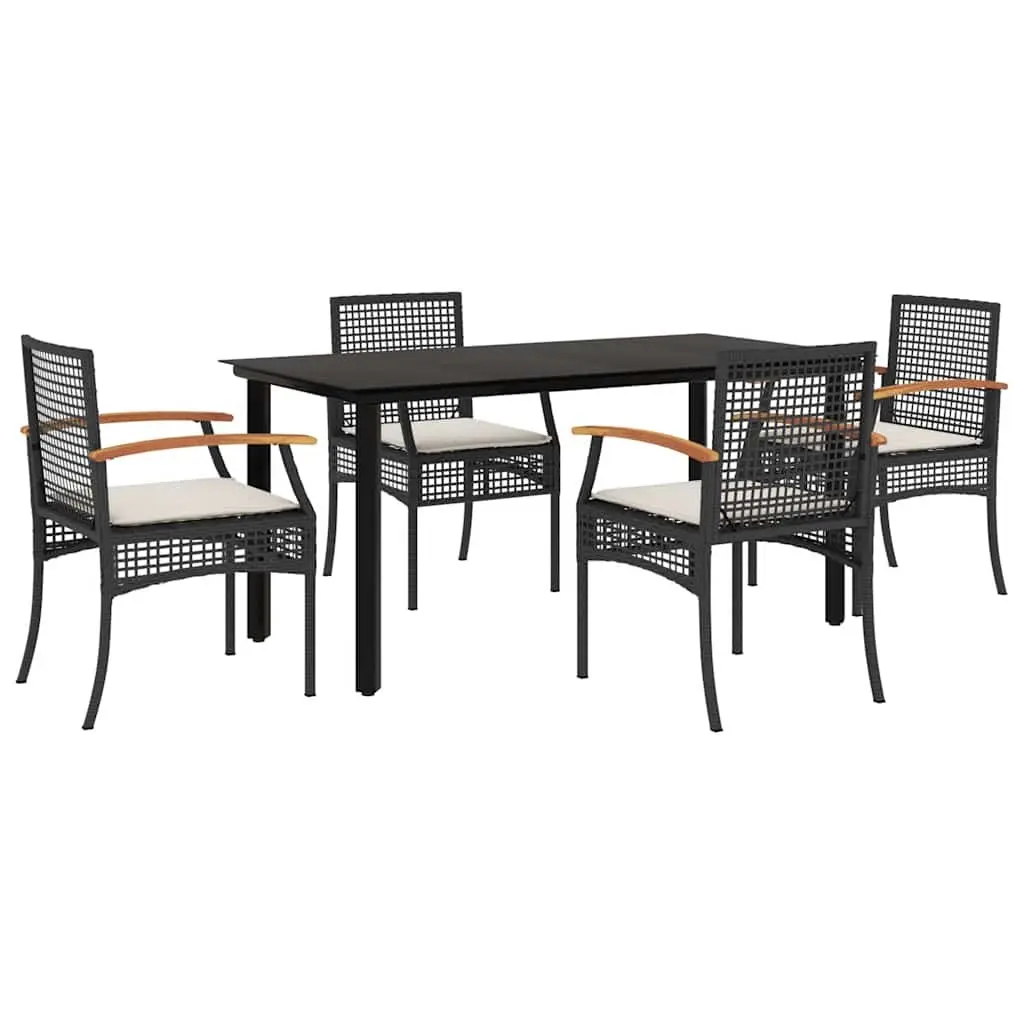 5 Piece Garden Dining Set Outdoor Use Black Poly Rattan Table Chairs