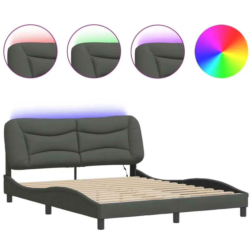 Queen Bed Frame with LED Strip Lights in Dark Grey