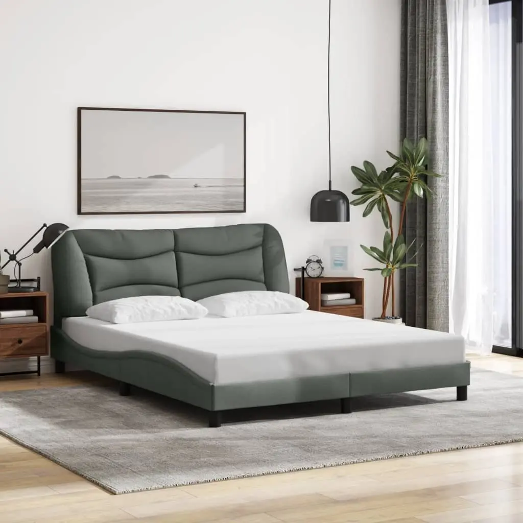 Queen Bed Frame with LED Strip Lights in Dark Grey