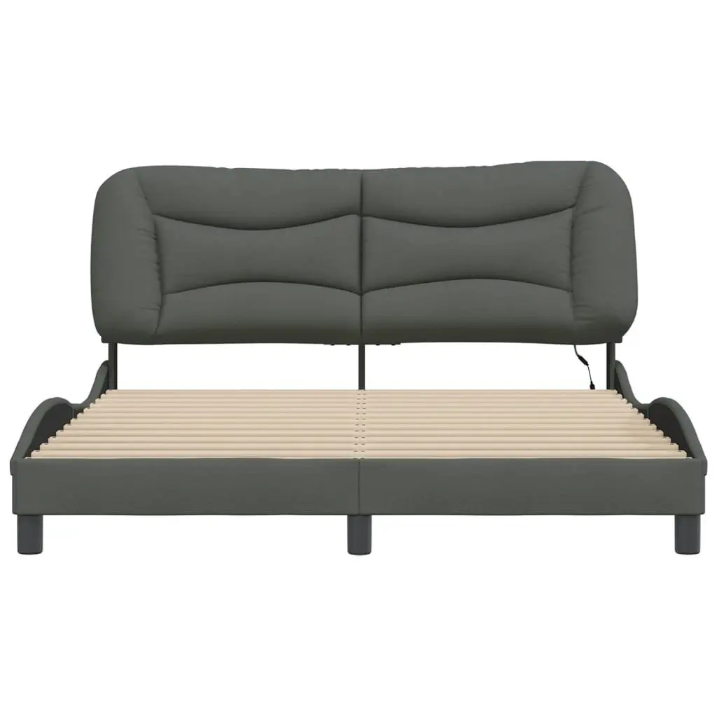 Queen Bed Frame with LED Strip Lights in Dark Grey