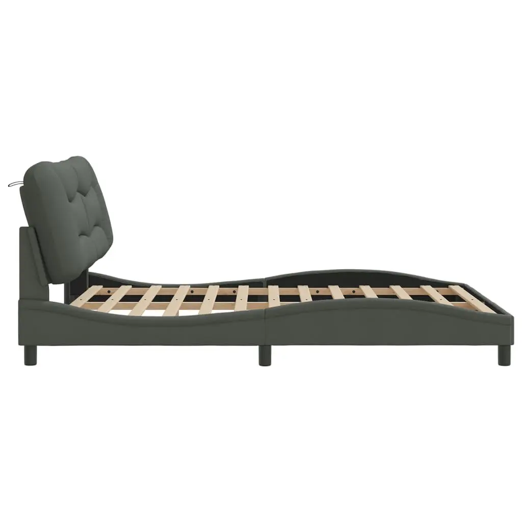 Queen Bed Frame with LED Strip Lights in Dark Grey