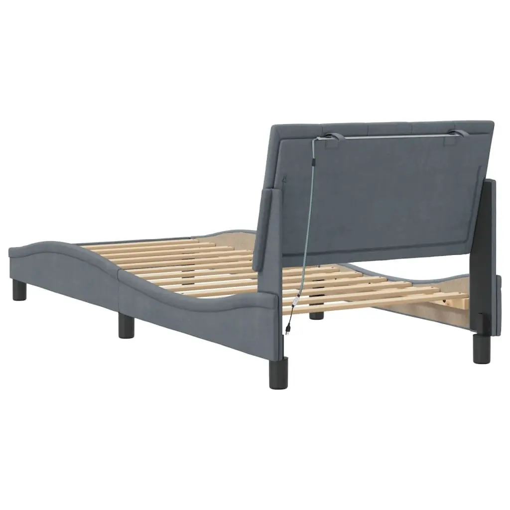 Bed Frame LED Lights Dark Grey Velvet 90x190 cm Slatted Base Headboard