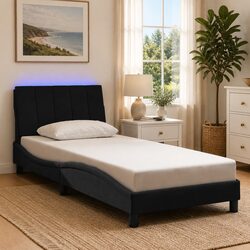 Reliable Black Velvet Bed Frame with LED Lighting 90x190 cm