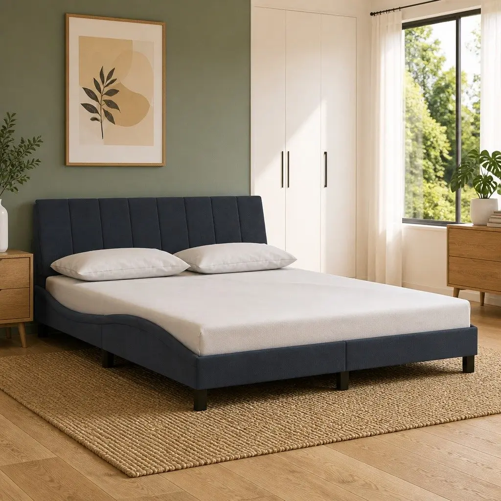 Grey Velvet Queen Bed Frame with LED Strips