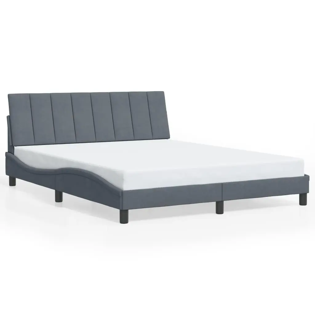 Grey Velvet Queen Bed Frame with LED Strips