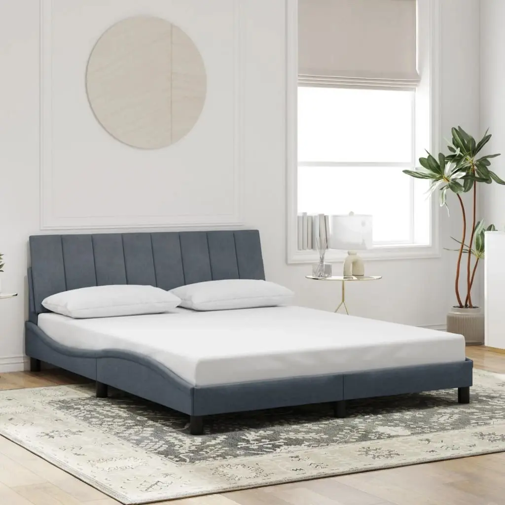 Grey Velvet Queen Bed Frame with LED Strips