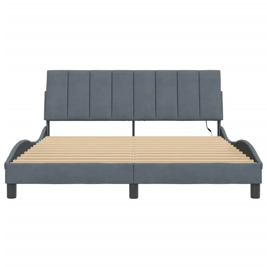 Grey Velvet Queen Bed Frame with LED Strips