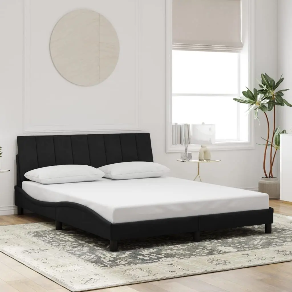 Queen Bed Frame Black Velvet Headboard 152x203 cm with LED Lights
