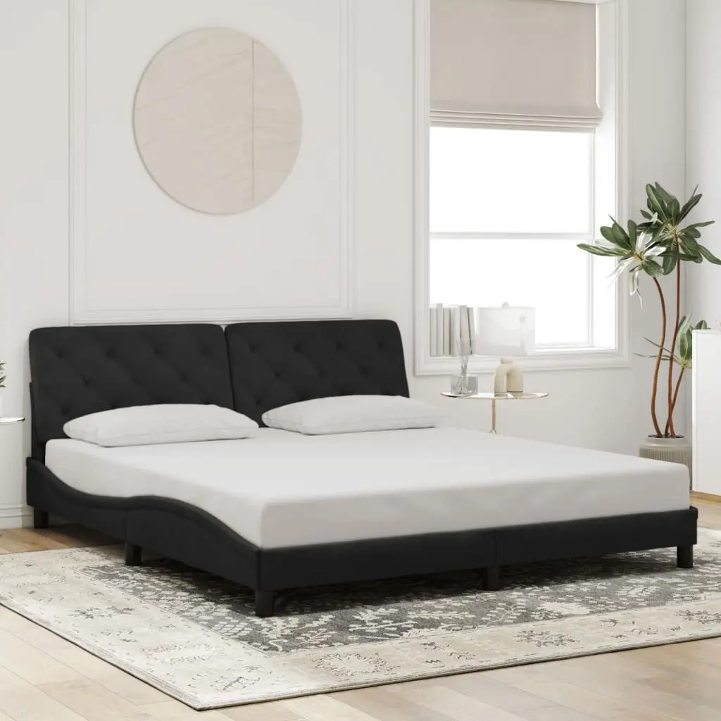 Black Velvet Bed Frame with Slatted Base LED Lights 180x200cm Foam-Filled Headboard
