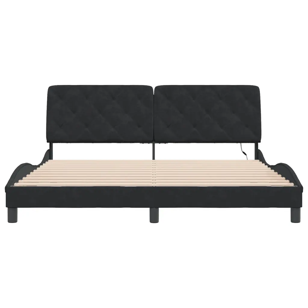 Black Velvet Bed Frame with Slatted Base LED Lights 180x200cm Foam-Filled Headboard
