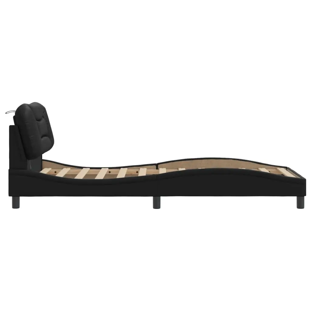 Bed Frame LED Lights Faux Leather 90x190 cm Black Slatted Base