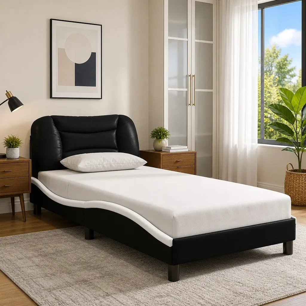 Bed Frame LED Lights Black White Headboard Support 90 x 190 cm