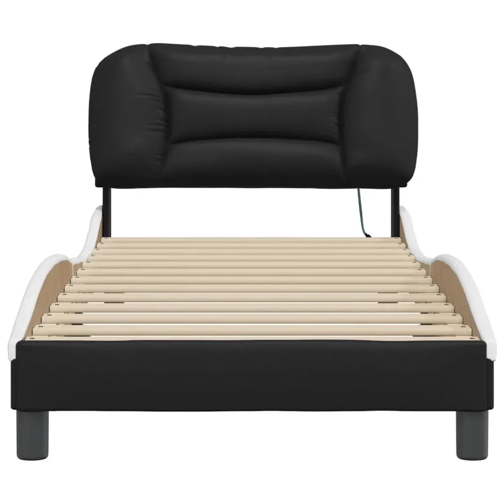 Bed Frame LED Lights Black White Headboard Support 90 x 190 cm