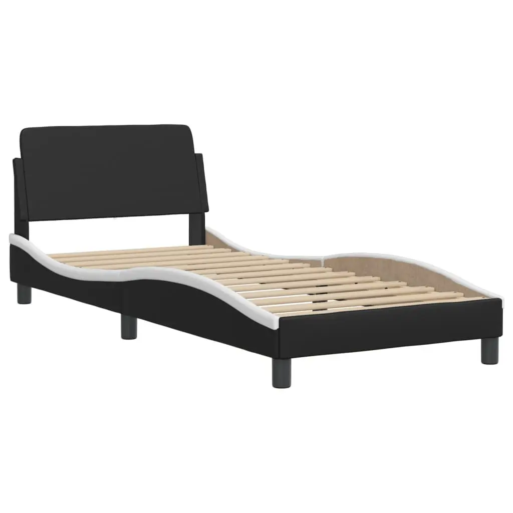 Bed Frame LED Lights Black White Headboard Support 90 x 190 cm