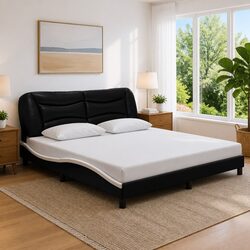 Comfortable Black Faux Leather Bed Frame with LED Lighting