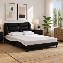 Bed Frame with LED Lights Black Faux Leather Headboard 137x190 cm Modern Design