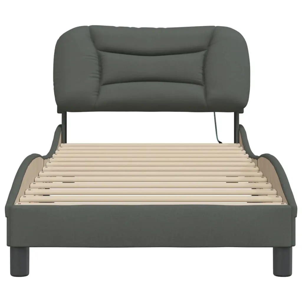 Bed Frame with LED Lights Headboard Fabric Slatted Base Grey 90x190 cm
