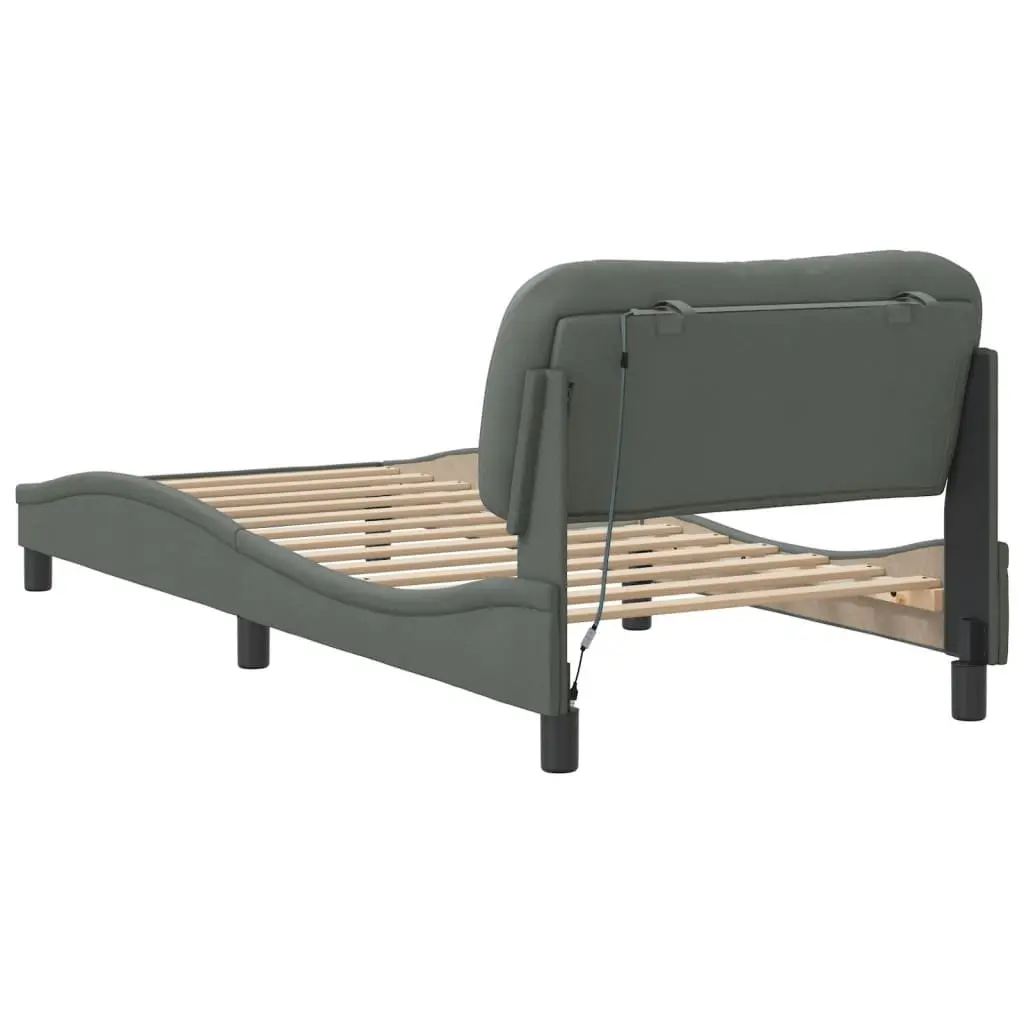 Bed Frame with LED Lights Headboard Fabric Slatted Base Grey 90x190 cm