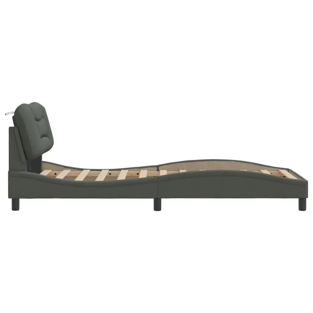 Bed Frame with LED Lights Headboard Fabric Slatted Base Grey 90x190 cm