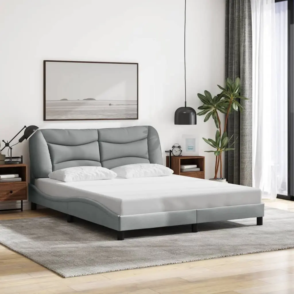 Queen Bed Frame with LED Lights Grey Fabric Headboard 152x203 cm Bedroom