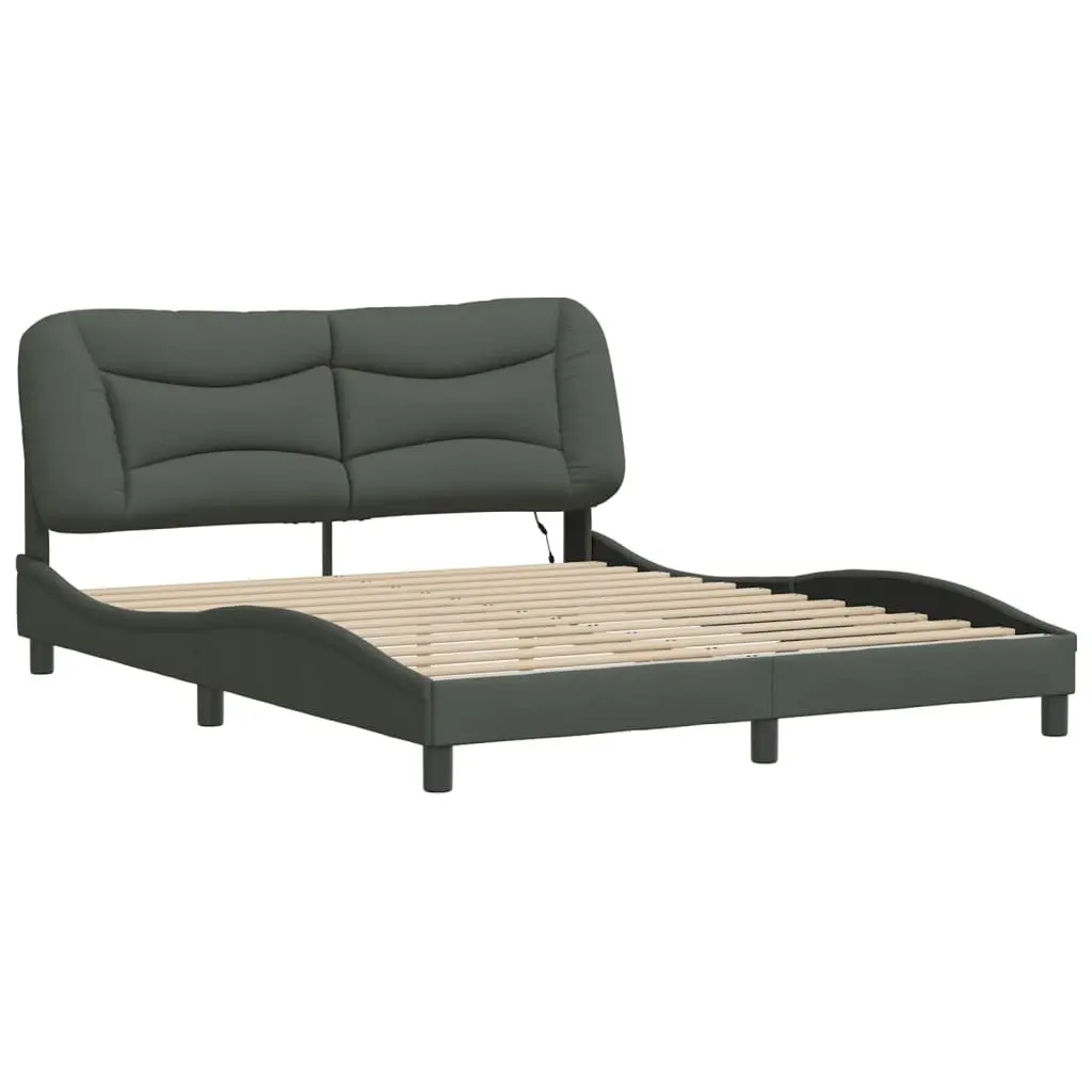 Queen Bed Frame with LED Lights Grey Fabric Headboard 152x203 cm Bedroom