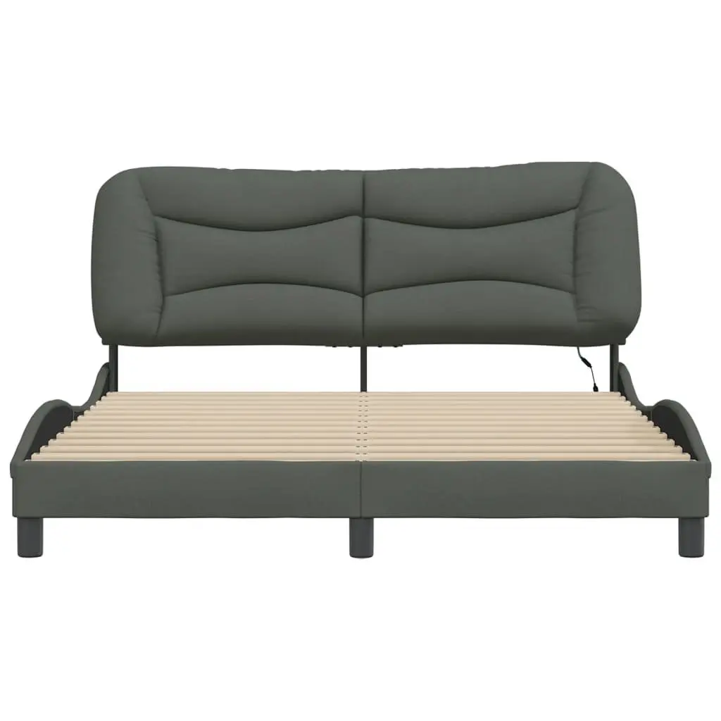 Queen Bed Frame with LED Lights Grey Fabric Headboard 152x203 cm Bedroom