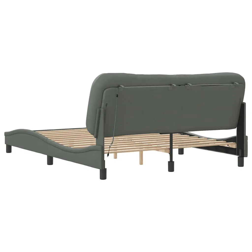 Queen Bed Frame with LED Lights Grey Fabric Headboard 152x203 cm Bedroom