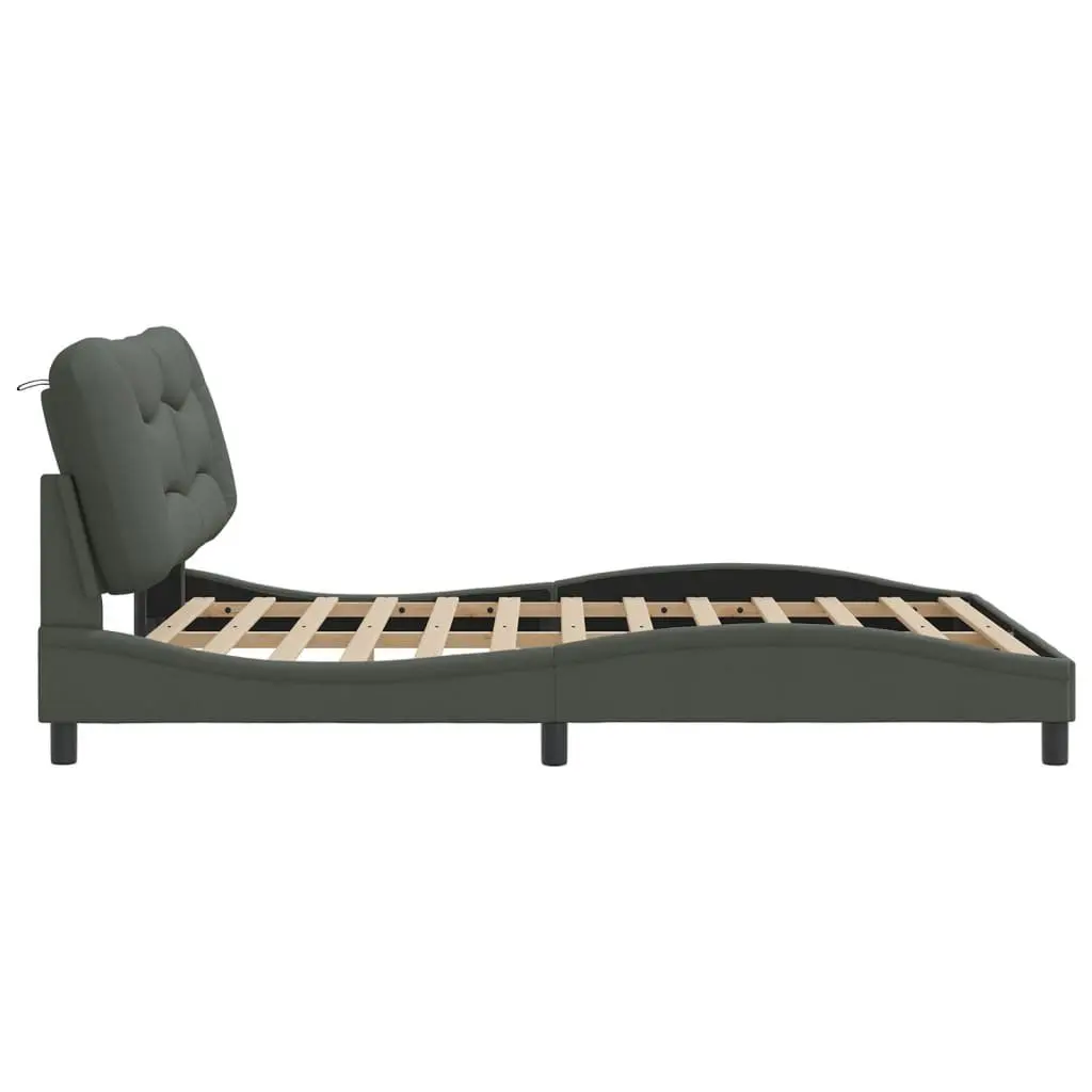 Queen Bed Frame with LED Lights Grey Fabric Headboard 152x203 cm Bedroom