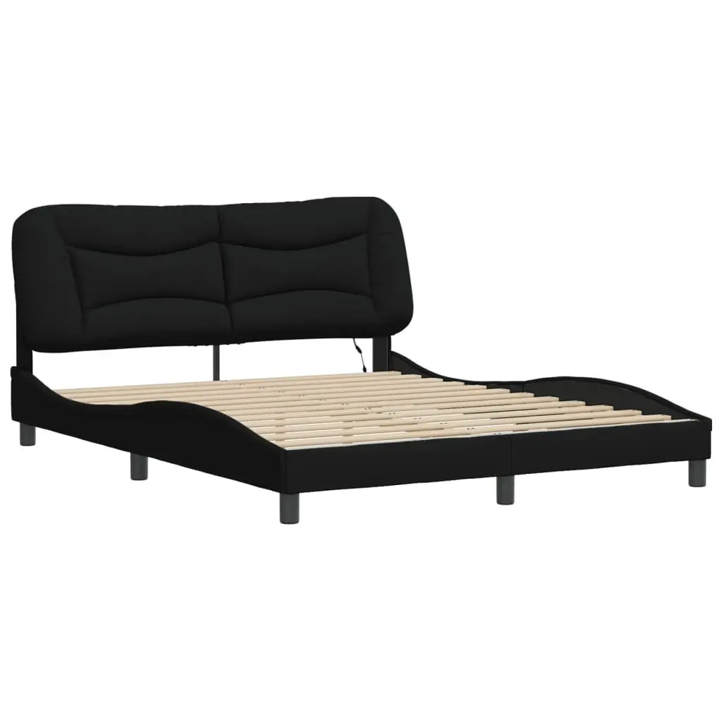 Queen Bed Frame with LED Lights Fabric Upholstered 152x203 cm Black