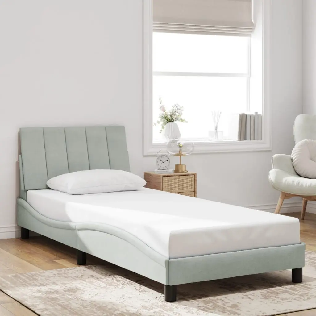 Grey Velvet Bed Frame with LED Lights