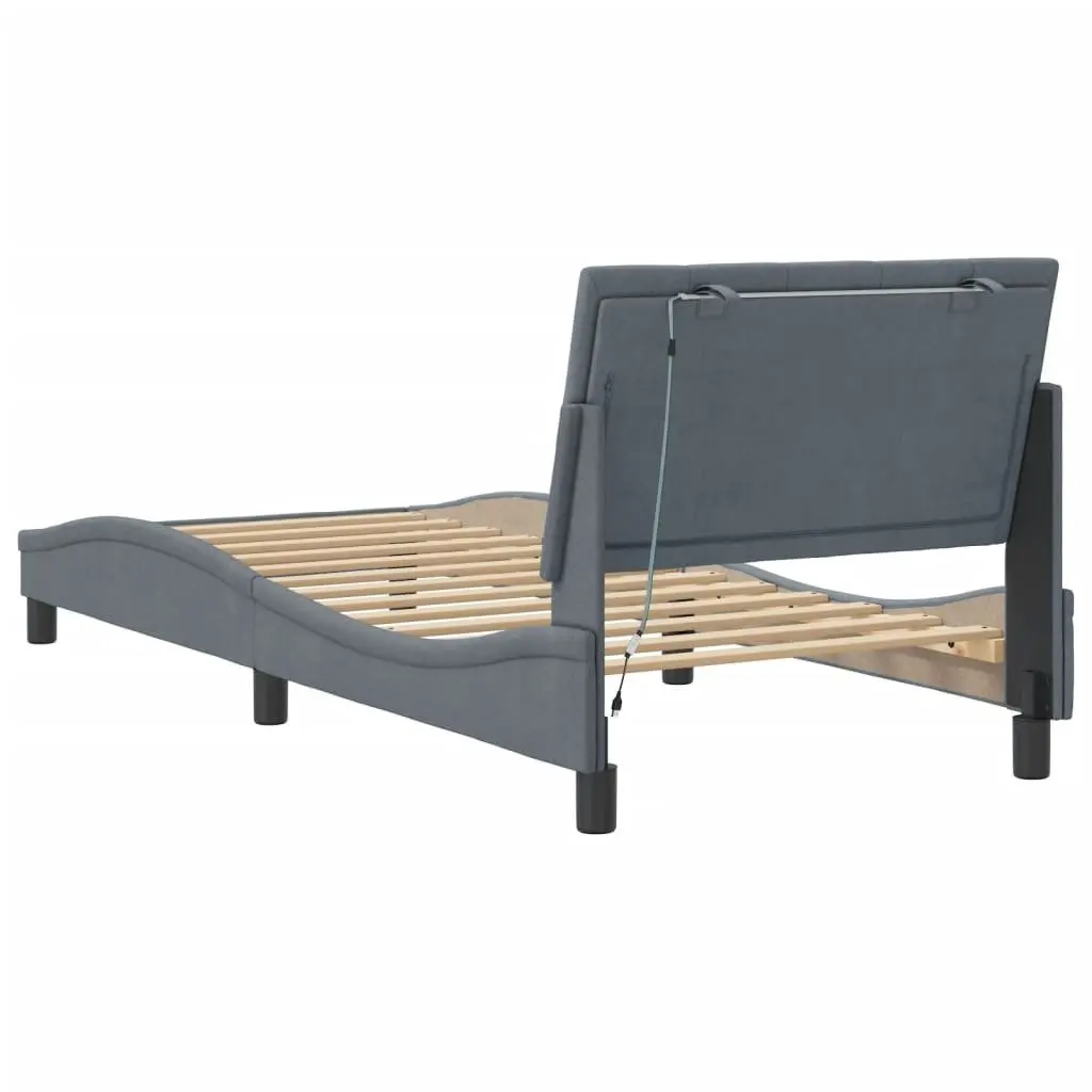 Grey Velvet Bed Frame with LED Lights