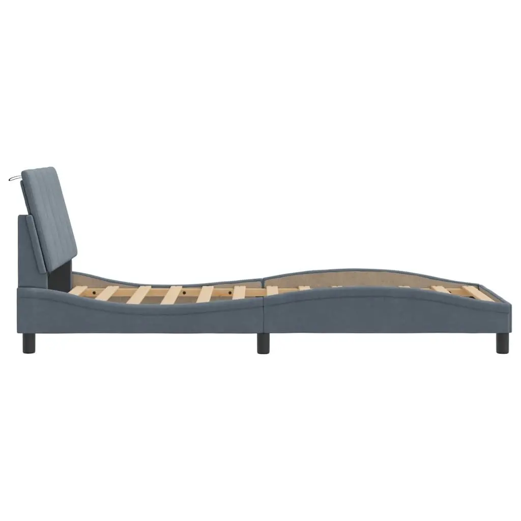 Grey Velvet Bed Frame with LED Lights