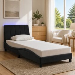 Comforting Black Velvet Bed Frame with Integrated LED Lights
