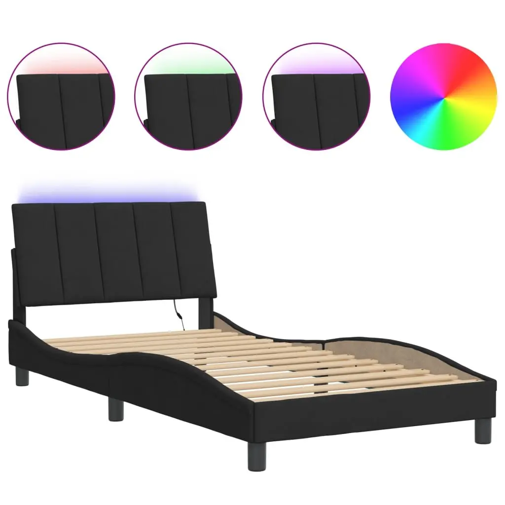Black Velvet Upholstered King Single Bed Frame with LED Lights 107x203 cm