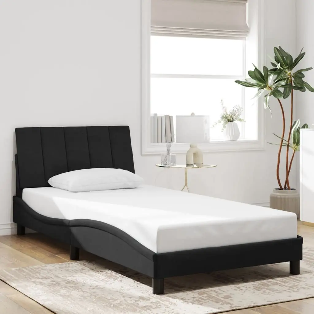 Black Velvet Upholstered King Single Bed Frame with LED Lights 107x203 cm