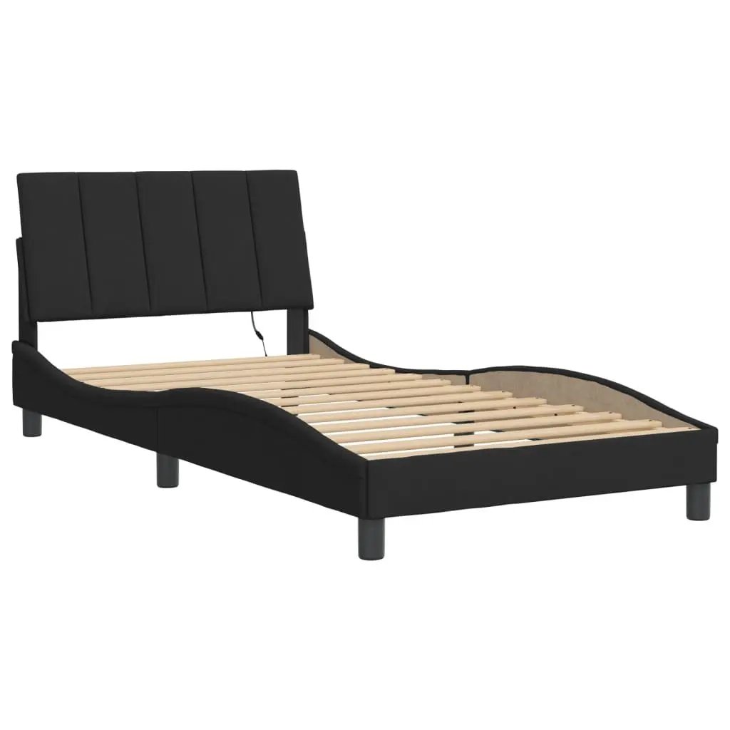 Black Velvet Upholstered King Single Bed Frame with LED Lights 107x203 cm