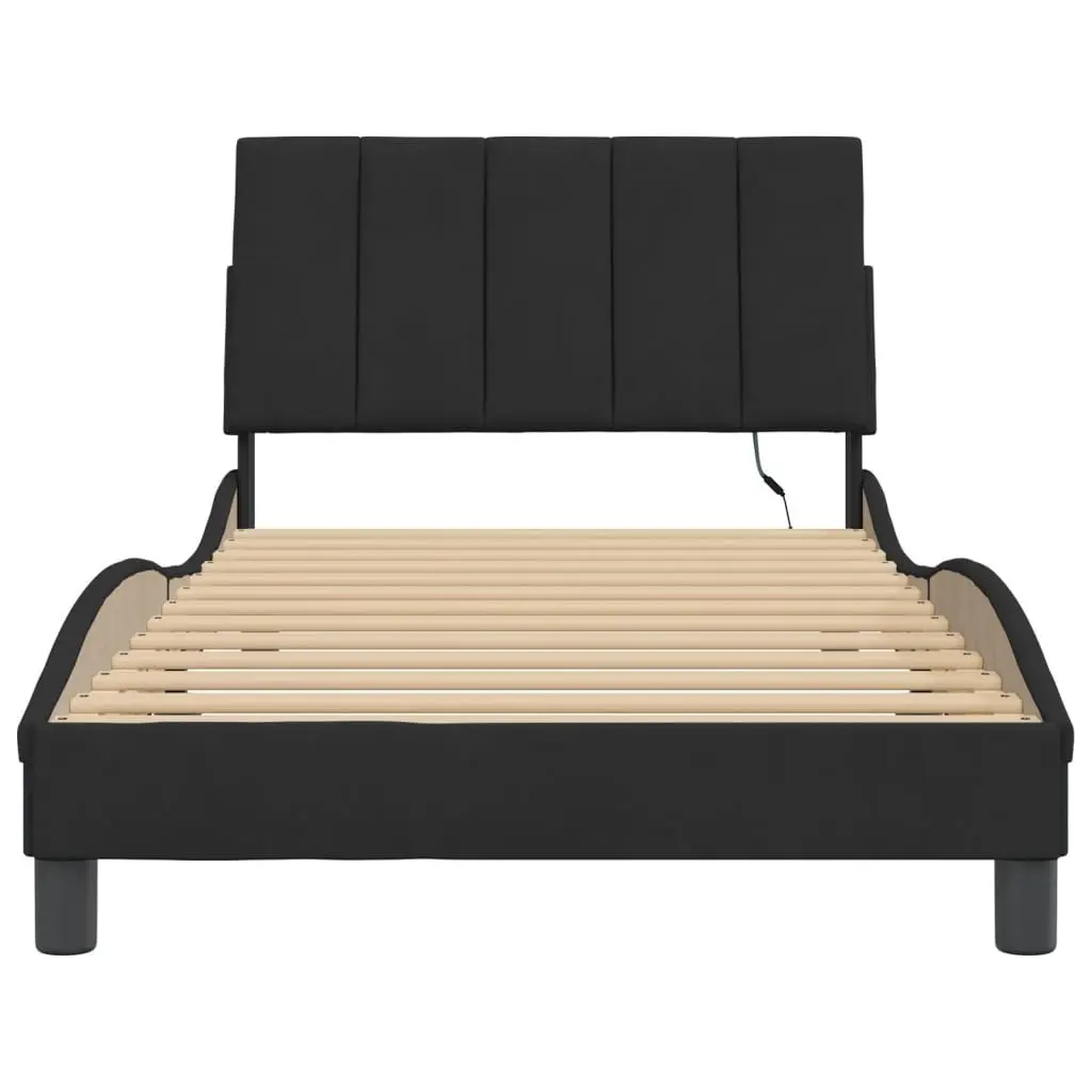 Black Velvet Upholstered King Single Bed Frame with LED Lights 107x203 cm