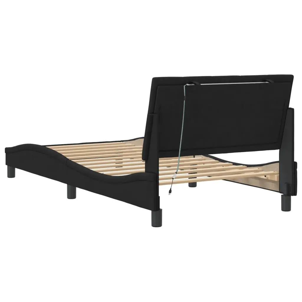 Black Velvet Upholstered King Single Bed Frame with LED Lights 107x203 cm